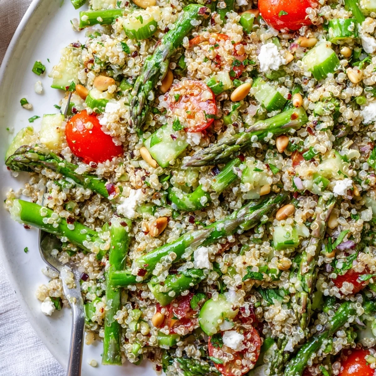 Zarter Asparagus und fluffiger Quinoa vereinen sich in diesem bunten Salat.