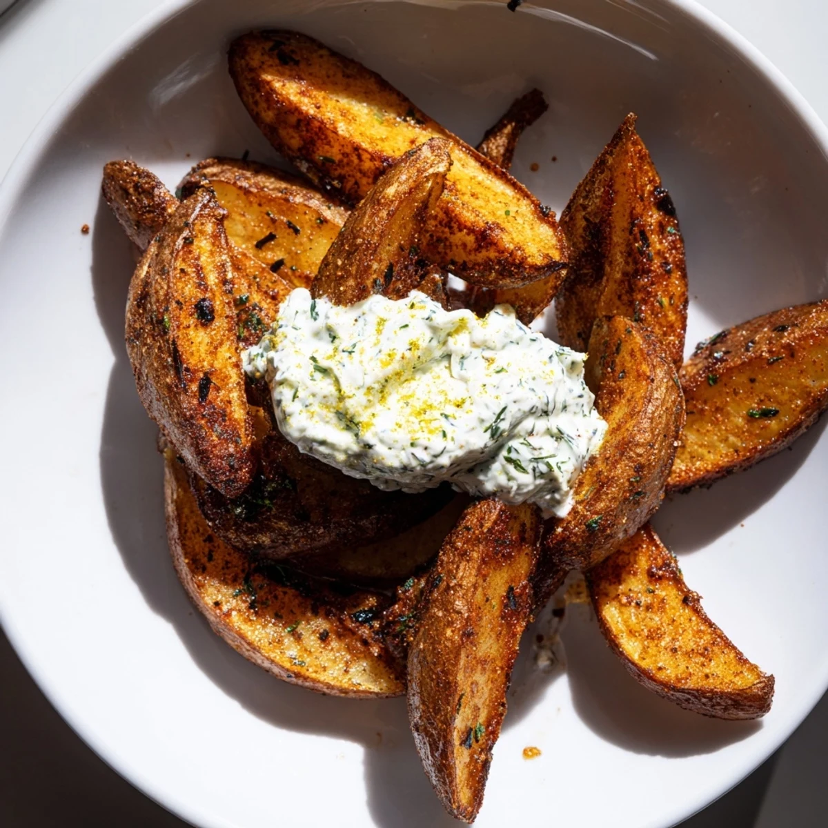 A close-up of the delicious Crispy Oven-Baked Potatoes, showing the crispy texture before enjoying.
