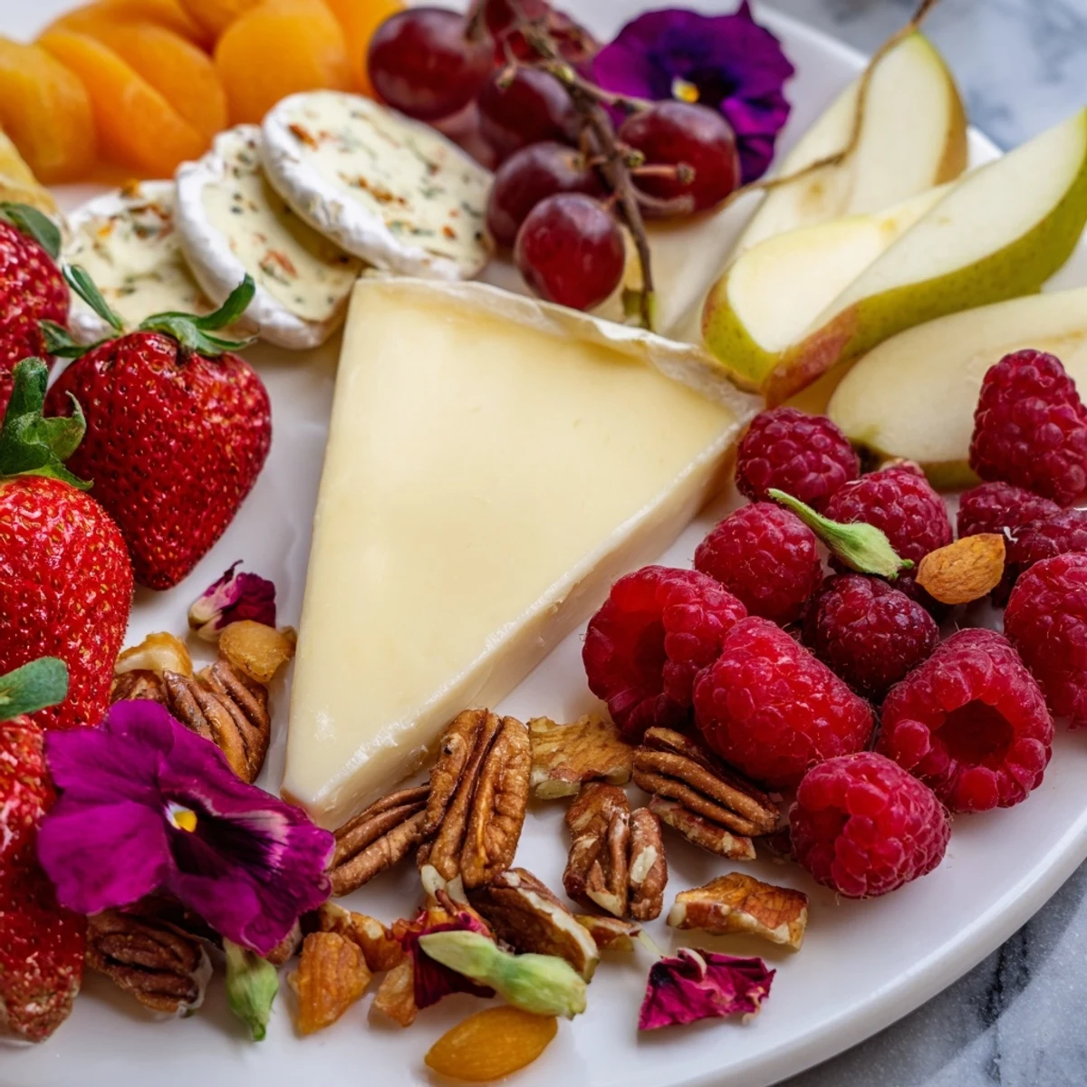 Rose Garden Romantic Platter with vibrant fruits, cheeses, and edible flowers for a romantic experience.