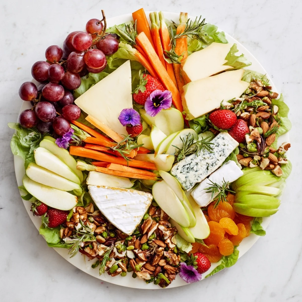 An overhead view of the Enchanted Forest Grazing Board, perfect for elegant entertaining.
