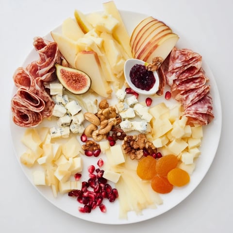 A beautiful Moments Magiques Plateau Bonne Année 2026 appetizer platter, overflowing with French delicacies.