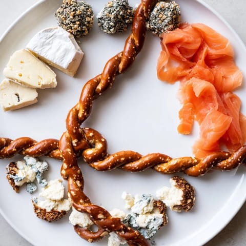 This Anchor Maritime Board features a nautical anchor shape created with pretzels, cheeses, and fruits.