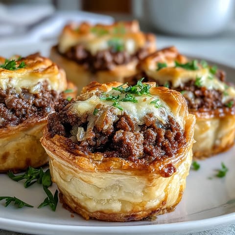 Mini Beef Tourtières: tender spiced beef in flaky pastry, perfectly golden brown.