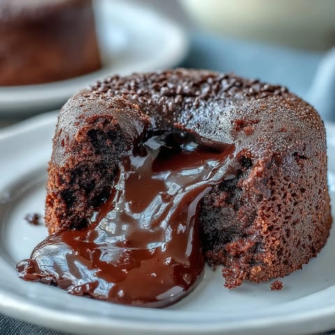 Zwei warme Chocolate Lava Cakes mit flüssigem Kern und einer Tasse Espresso auf dem Tisch, serviert als würzige Nachspeise.