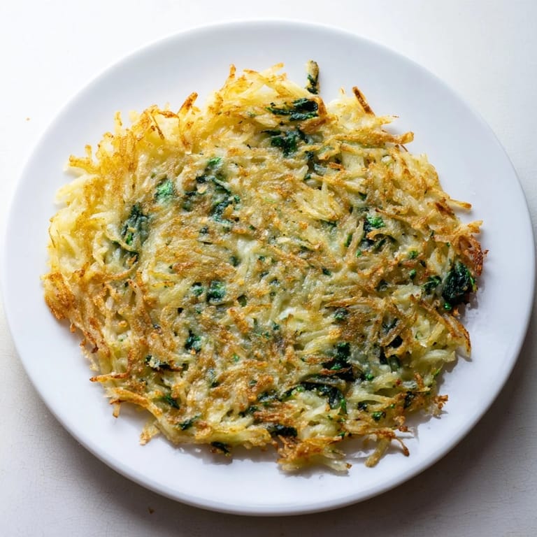 Freshly baked Healthy Potato & Spinach Rösti, showcasing perfectly browned edges with a side-dish serving suggestion.