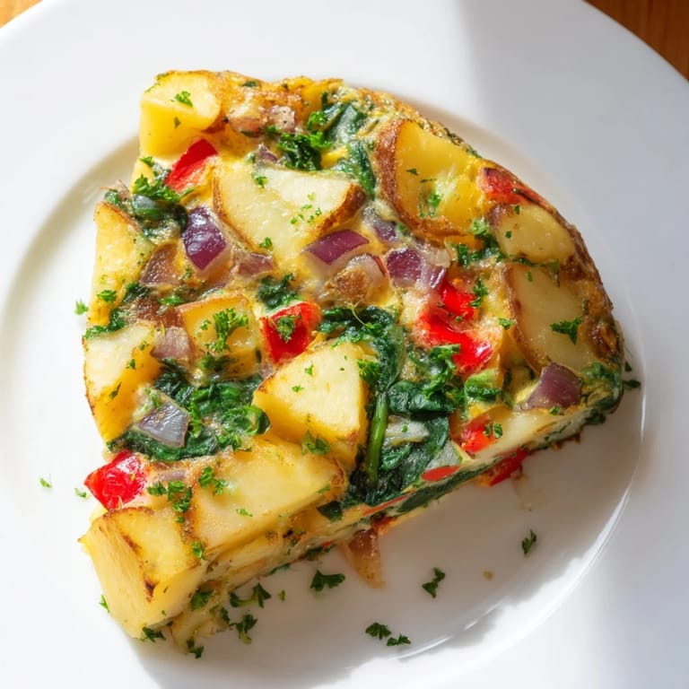 Fluffy and cheesy, this potato and vegetable frittata is perfect for a satisfying, vegetarian brunch option.