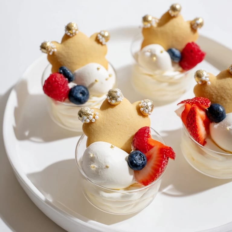 Creamy white chocolate mousse and fresh berries displayed on a Princess Crown Dessert Tray.