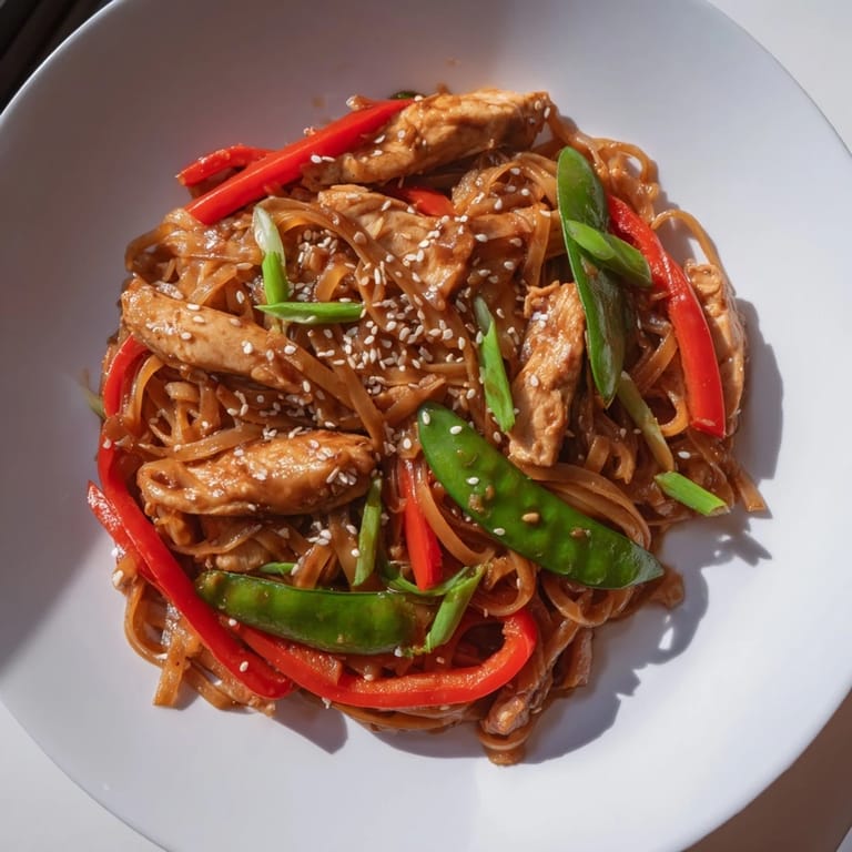 Savory Mongolian chicken recipe with tender meat, colorful peppers, and noodles, ready to enjoy.