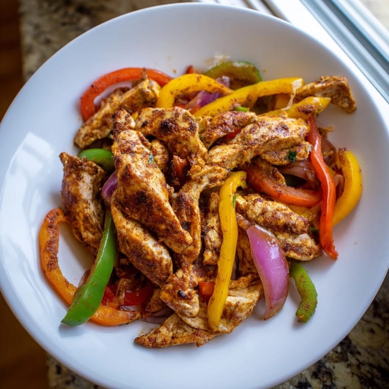 Juicy Sheet-Pan Chicken Fajitas: sizzling chicken, colorful peppers, and onions ready to wrap in warm tortillas.