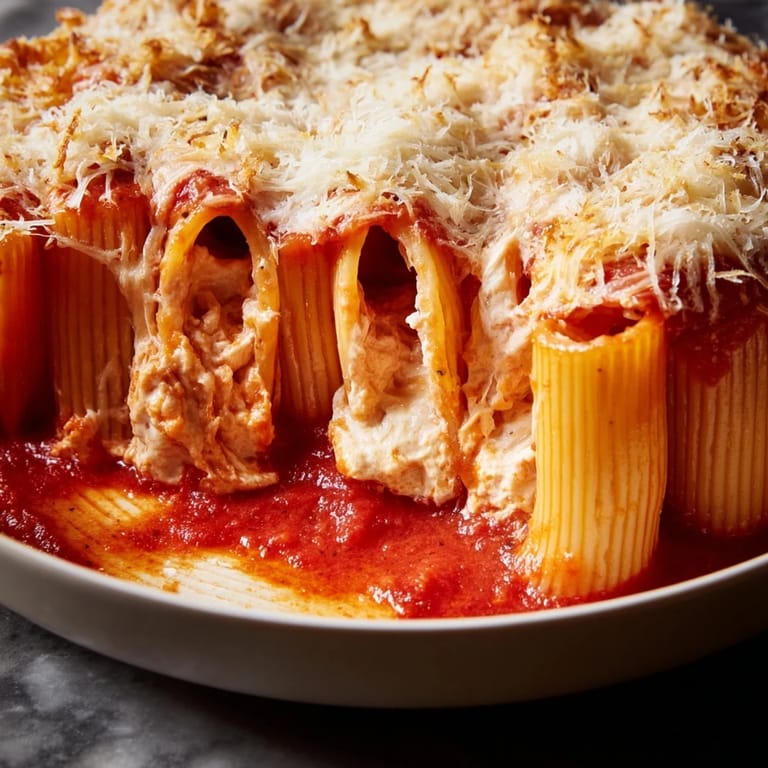 Warm, delicious honeycomb pasta bake with layers of cheese and rich marinara sauce.