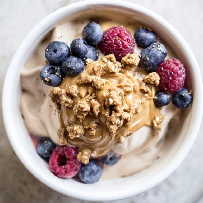 Vibrant image of protein ice cream bowls with granola, perfect for a satisfying, sweet breakfast.
