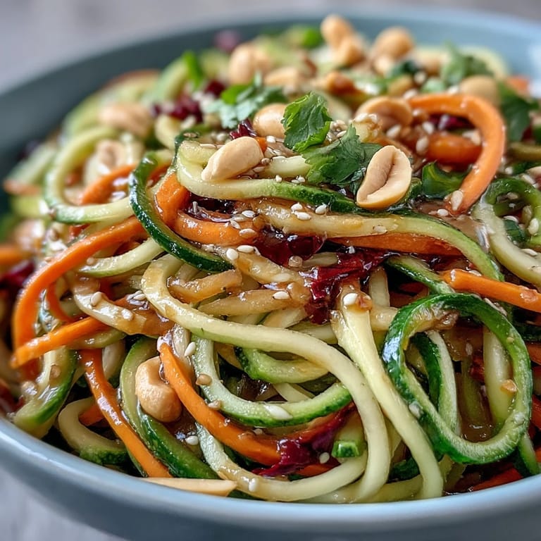 Probieren Sie diesen gesunden Rohkost-Nudelsalat mit knackigem Gemüse und würzigem Dressing.