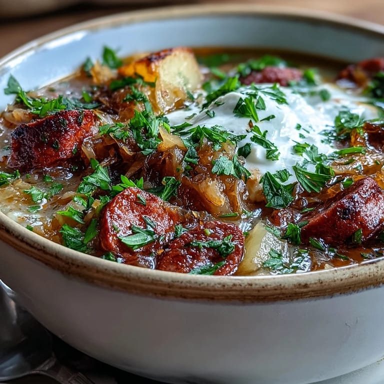 Tröstliche Sauerkrautsuppe im teller mit Karotten und Kümmel, serviert warm.
