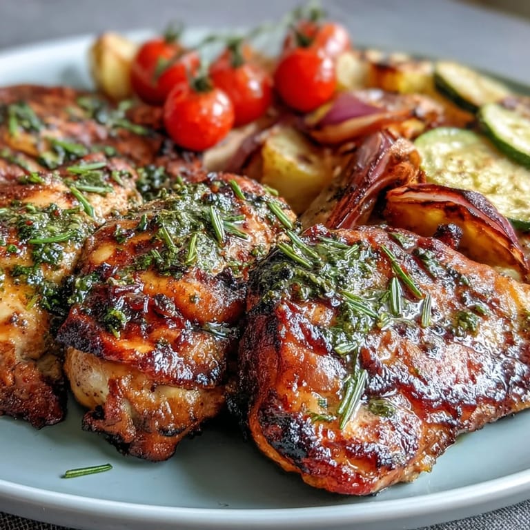 Frühlings-Pfannengericht mit Hähnchen, Zucchini und Kirschtomaten – ein bunter Teller voller zarter Hähnchenbrust, gegrillter Zucchini und saftiger Kirschtomaten.