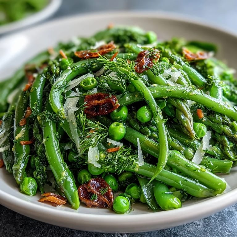 Knackiger Spargelsalat mit Erbsen, Radieschen und Parmesan, verfeinert mit Zitronendressing.